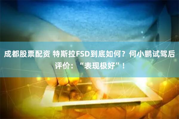 成都股票配资 特斯拉FSD到底如何？何小鹏试驾后评价：“表现极好”！