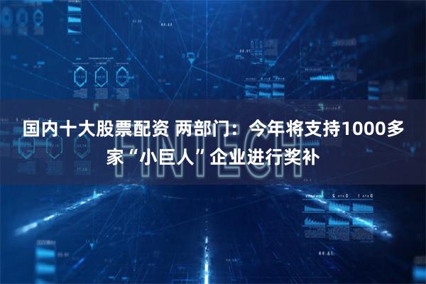 国内十大股票配资 两部门：今年将支持1000多家“小巨人”企业进行奖补